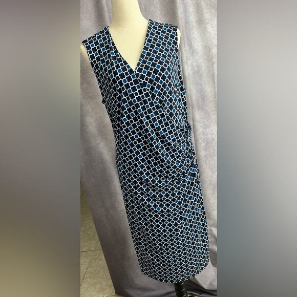 Charter Club Womens Mock Wrap Dress Blue Stretch Mosaic Print Sleeveless Size 3X - Picture 1 of 9